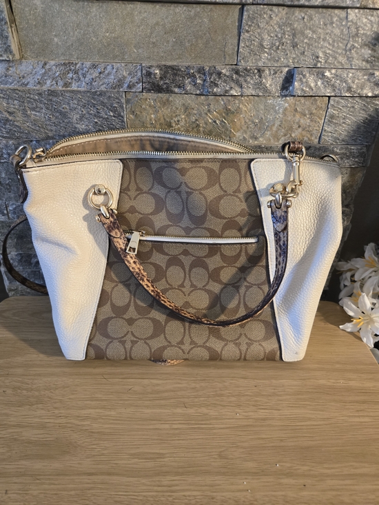 Coach Handbags - Coach Brown Signature Canvas Tote with White Trim